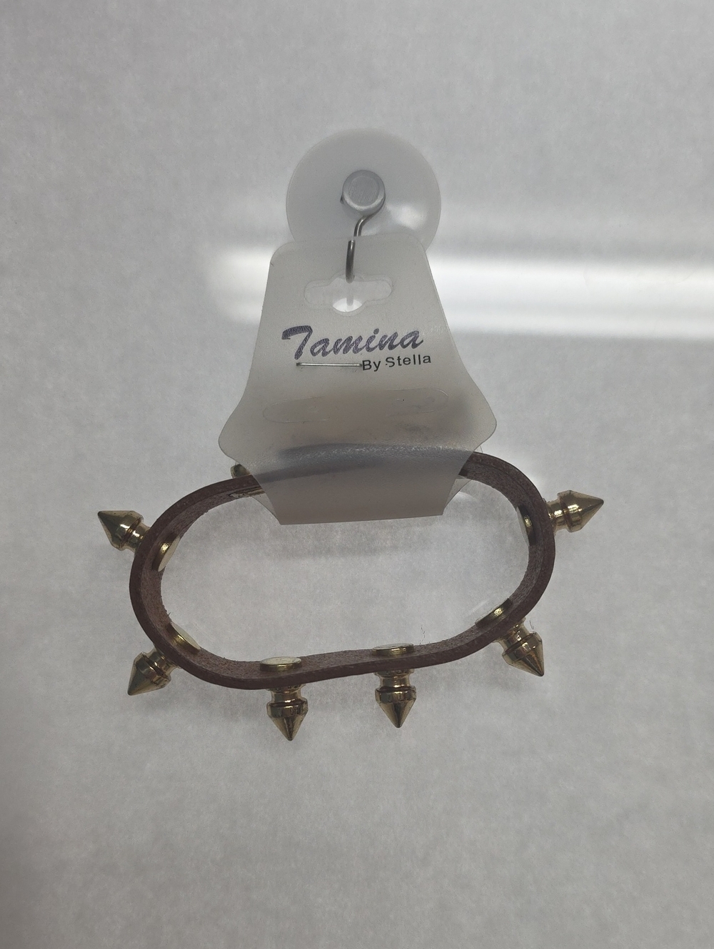 Brown Leather Bracelet with Gold Spike Accents